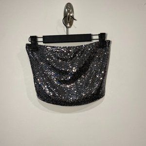 Charlotte Russe Silver Sequin Sleeveless Halter Top Size Small